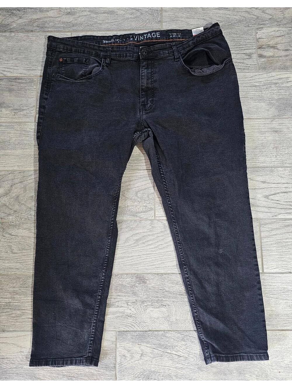 Mens Weatherproof Vintage Denim Jeans Pants Tapered Fit Black Size 48x30 Zip Fly